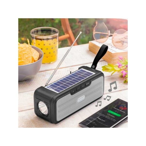 Trådløs radio/højttaler med solceller og lygte