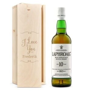 Laphroaig 10-års whisky i personlig indgraveret æske
