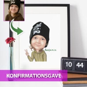 Konfirmationsgave - karikaturtegning efter dine fotos