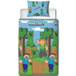 Minecraft sengetøj - Scene blå