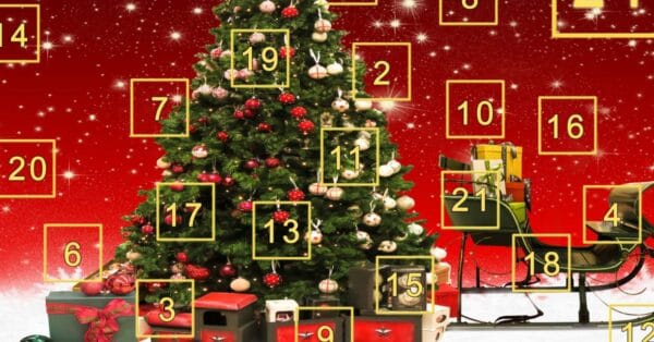 Julekalender med juletræ og låger